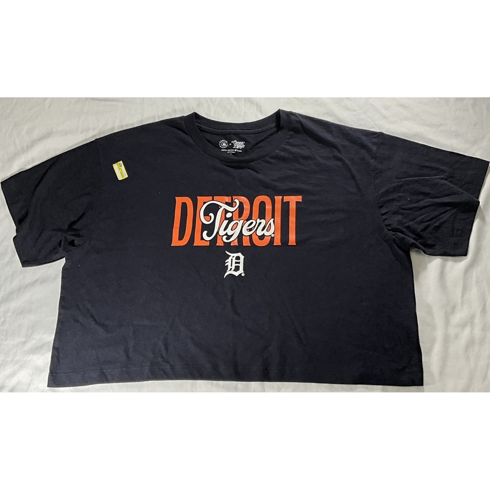 MLB Baseball Detroit Tigers Graphic Blue Crop Shirt Women's Large